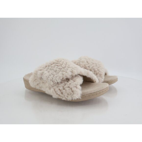 Vionic Relax II Faux Fur Slippers Size 7 Sandals Slide Orthotic Ivory Adjustable - Picture 1 of 11